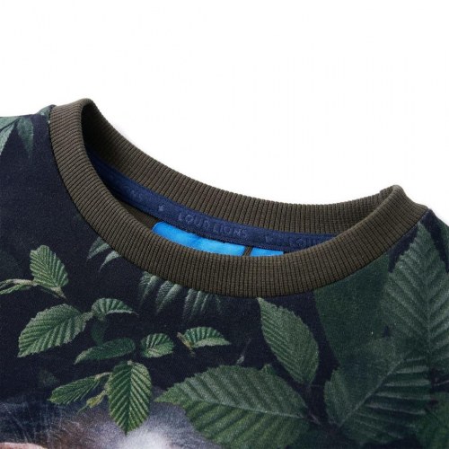 Sweatshirt til børn - str. 140, kakifarvet med abeprint