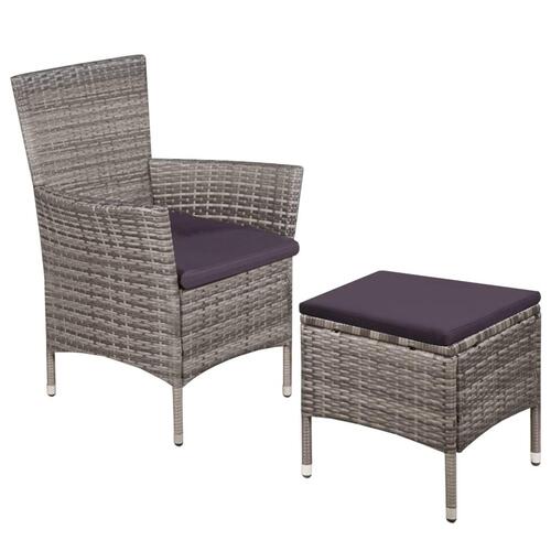 Havestol og skammel med hynde polyrattan grå