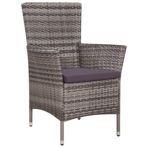 Havestol og skammel med hynde polyrattan grå