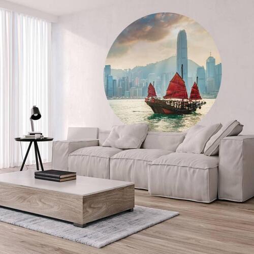 tapetcirkel Skyline with Junk Boat 142,5 cm