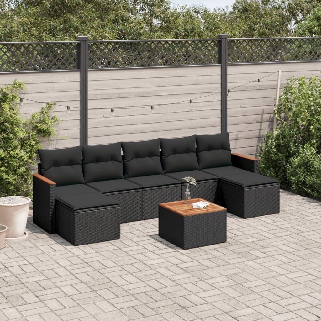 Sofasæt Til Haven 7 Dele Med Hynder Polyrattan - Sort / Med bord