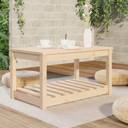 Havebord i massivt fyrretræ - 82,5 × 50,5 × 45 cm med hylde