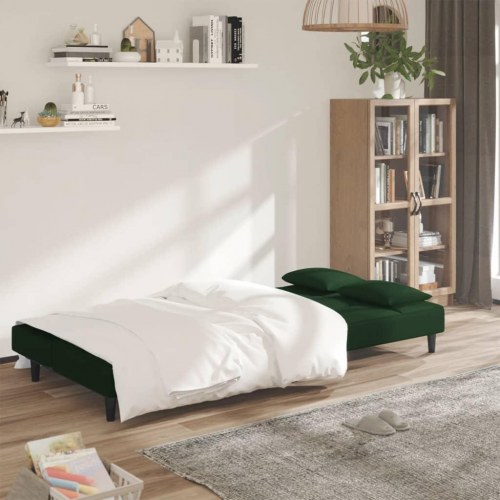2-personers sovesofa med 2 puder fløjl mørkegrøn