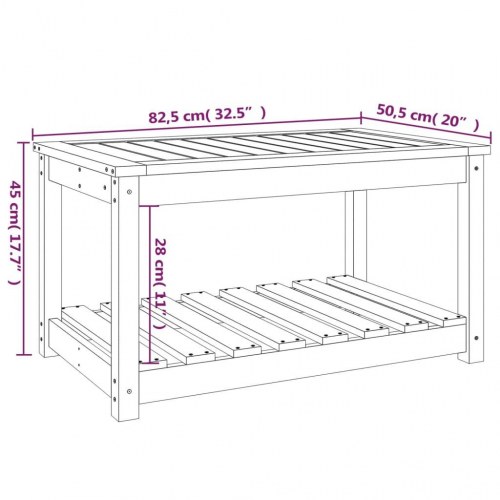 Havebord i massivt fyrretræ - 82,5 × 50,5 × 45 cm med hylde