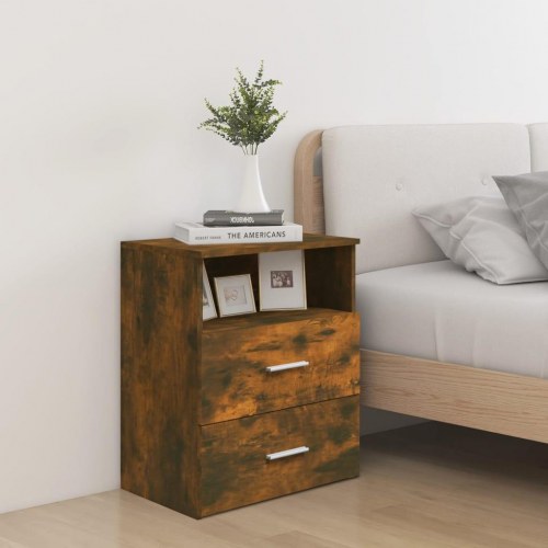 Sengeborde sæt af 2 - 50×32×60 cm i røget egetræsfinish
