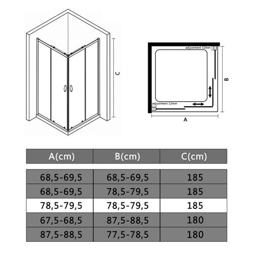Brusekabine sikkerhedsglas 80 x 80 x 185 cm