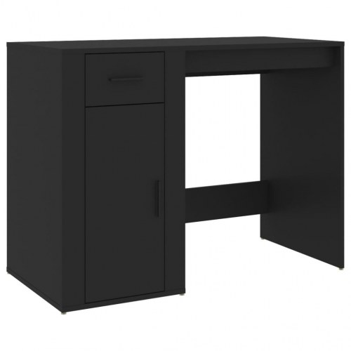 Skrivebord med skuffe og skab - 100×49×75 cm, sort konstrueret træ