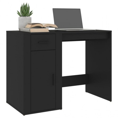 Skrivebord med skuffe og skab - 100×49×75 cm, sort konstrueret træ