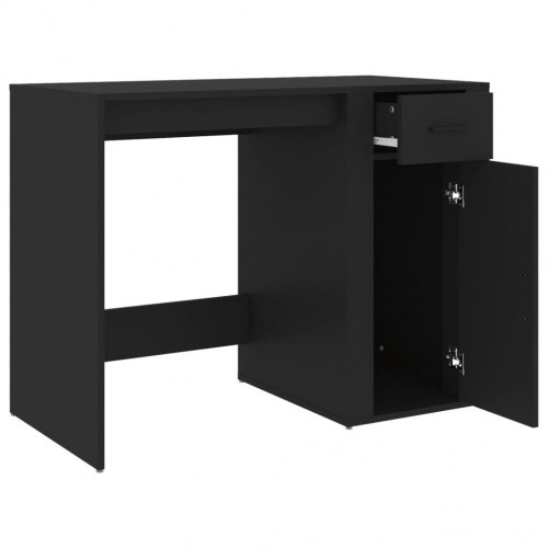 Skrivebord med skuffe og skab - 100×49×75 cm, sort konstrueret træ