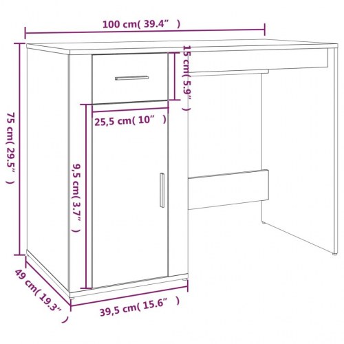 Skrivebord med skuffe og skab - 100×49×75 cm, sort konstrueret træ
