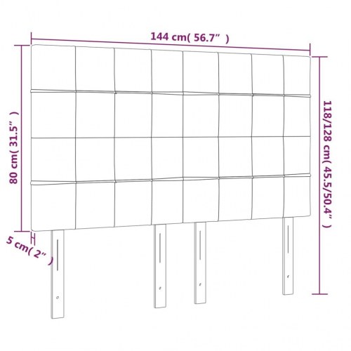 Sengegavl med LED-lys i fløjl - sort, 144 x 5 x 118/128 cm