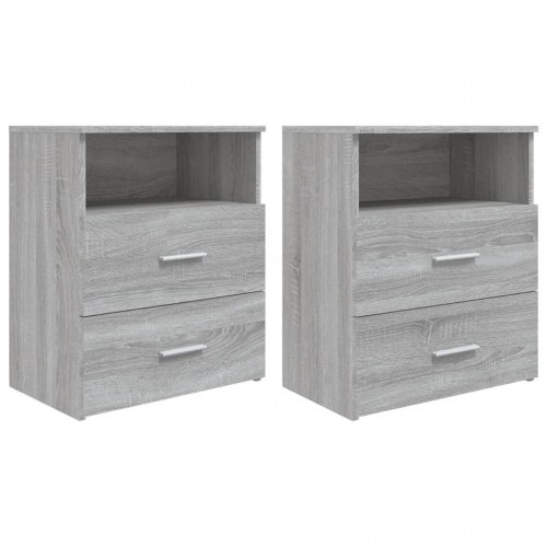 Sengeborde 2 stk. med hylde og 2 skuffer - 50×32×60 cm, grå sonoma-eg