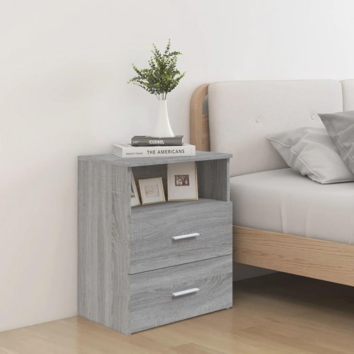 Sengeborde 2 stk. med hylde og 2 skuffer - 50×32×60 cm, grå sonoma-eg