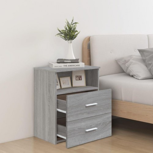 Sengeborde 2 stk. med hylde og 2 skuffer - 50×32×60 cm, grå sonoma-eg