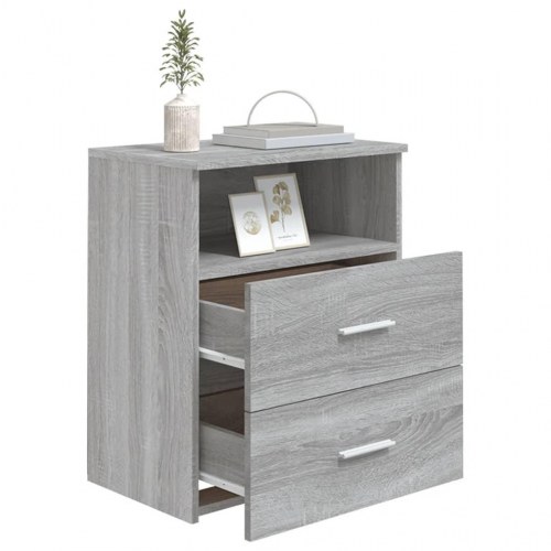 Sengeborde 2 stk. med hylde og 2 skuffer - 50×32×60 cm, grå sonoma-eg
