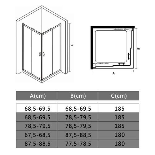 Brusekabine sikkerhedsglas 70 x 70 x 185 cm