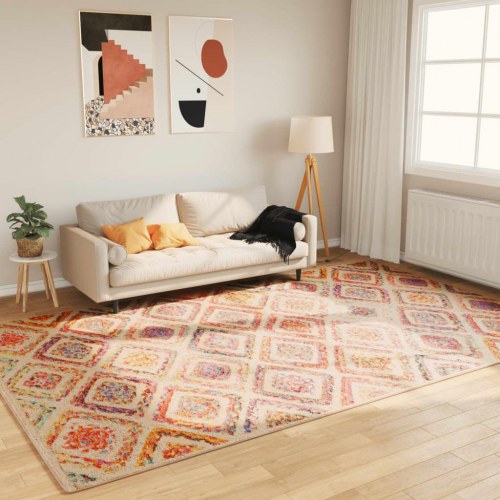 Vaskbart gulvtæppe 190 × 300 cm - flerfarvet geometrisk mønster