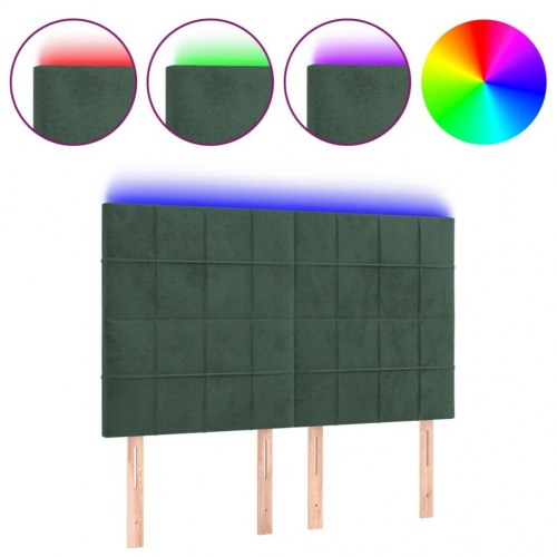Sengegavl med LED-lys i fløjl 144 x 5 x 118/128 cm - mørkegrøn