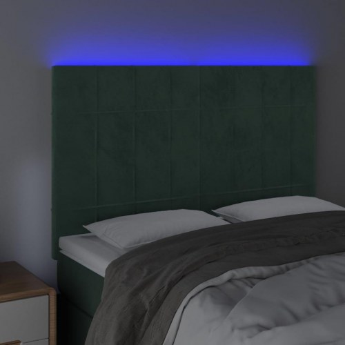 Sengegavl med LED-lys i fløjl 144 x 5 x 118/128 cm - mørkegrøn