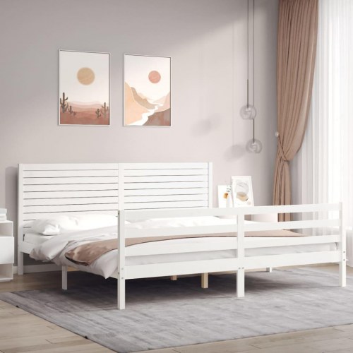 Sengeramme med sengegavl 200 x 200 cm i massivt fyrretræ - hvid