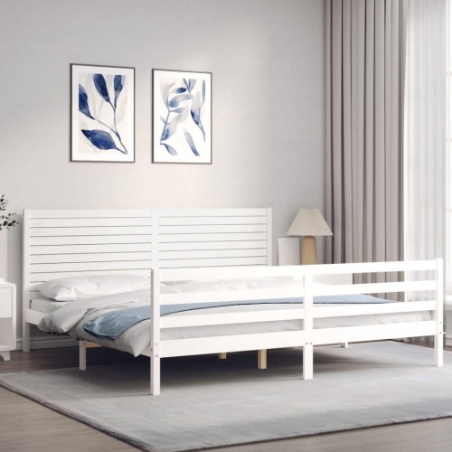 Sengeramme med sengegavl 200 x 200 cm i massivt fyrretræ - hvid