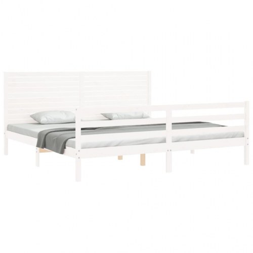 Sengeramme med sengegavl 200 x 200 cm i massivt fyrretræ - hvid