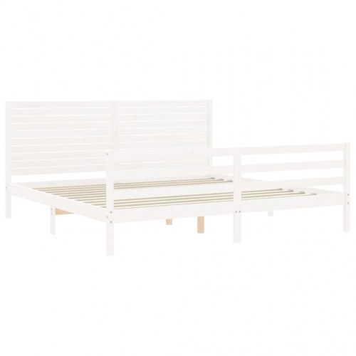 Sengeramme med sengegavl 200 x 200 cm i massivt fyrretræ - hvid