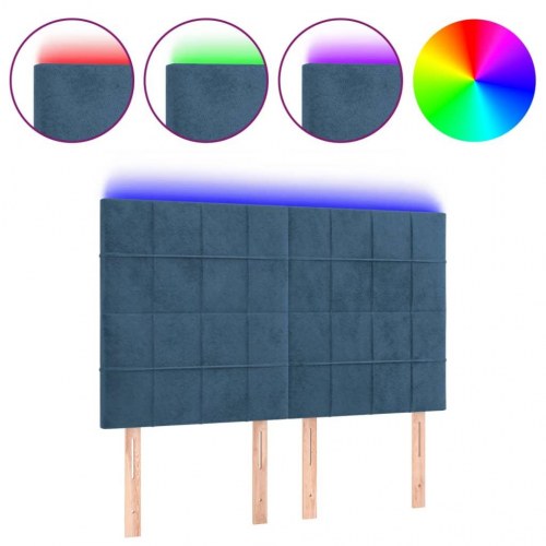 Sengegavl med LED-lys 144 x 5 x 118/128 cm - mørkeblå