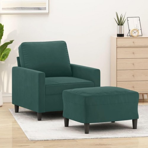 Sofastol med fodskammel i velour - 60 cm, mørkegrøn