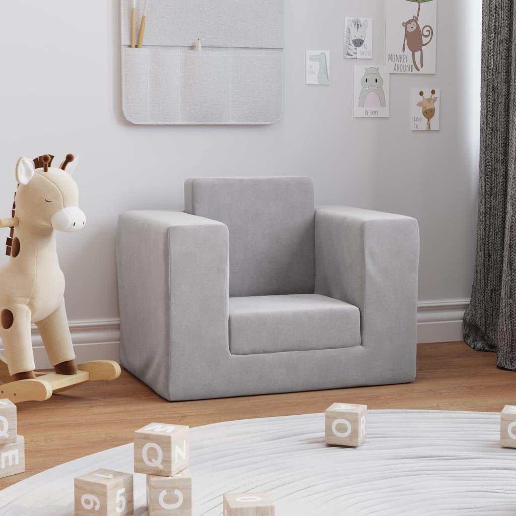 Sofa til børn blødt plys lysegrå
