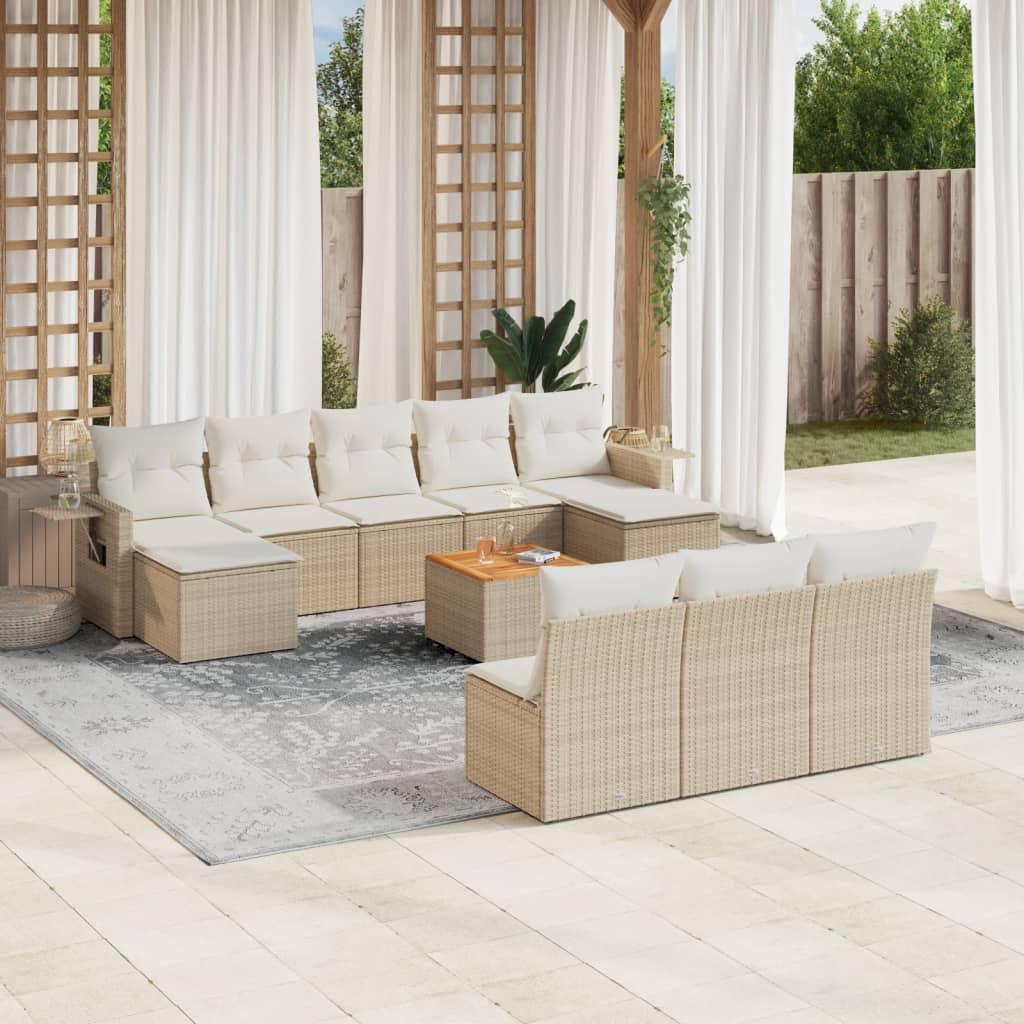 Havesofasæt 11 dele med hynder i polyrattan beige