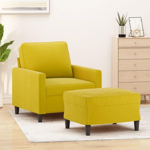 Sofastol med fodskammel i velour - 60 cm sædebredde, gul