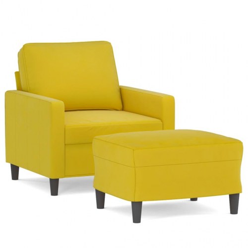 Sofastol med fodskammel i velour - 60 cm sædebredde, gul