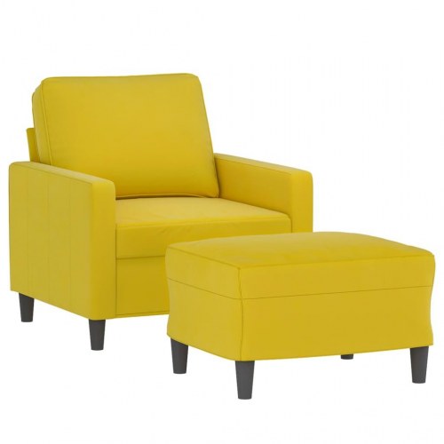 Sofastol med fodskammel i velour - 60 cm sædebredde, gul