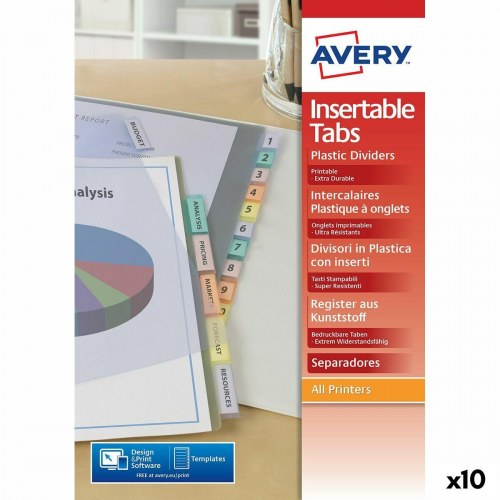 Avery faneblade med indsats, gennemsigtig A4 - 12 faner (10 sæt)