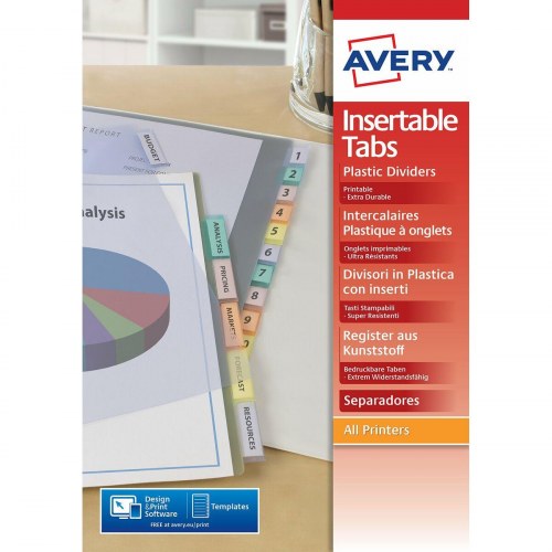 Avery faneblade med indsats, gennemsigtig A4 - 12 faner (10 sæt)