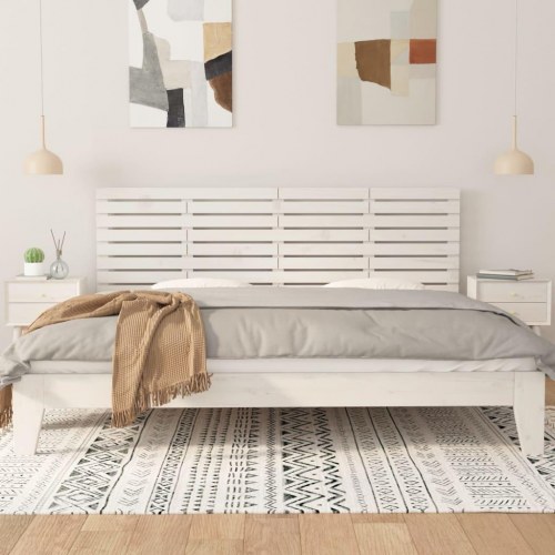 Sengegavl 206×3×63 cm i massivt fyrretræ - hvid, vægmonteret