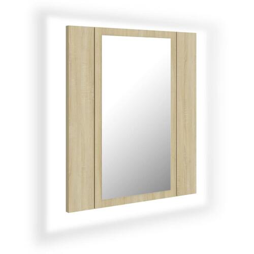 Badeværelsesskab m. spejl og LED-lys 40x12x45cm akryl sonoma-eg