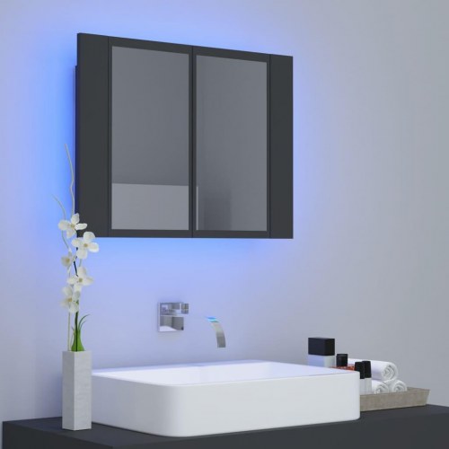 Badeværelsesskab m. spejl og LED-lys 60x12x45 cm akryl grå