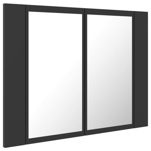 Badeværelsesskab m. spejl og LED-lys 60x12x45 cm akryl grå