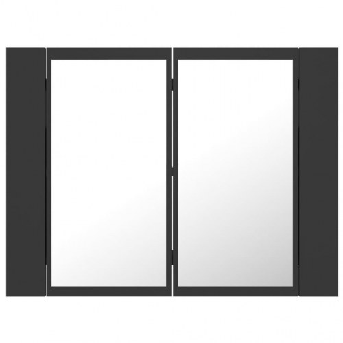 Badeværelsesskab m. spejl og LED-lys 60x12x45 cm akryl grå