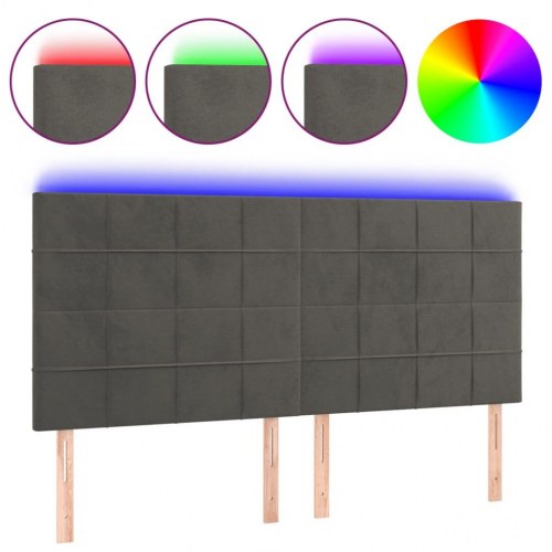Sengegavl med LED-lys i fløjl 180 x 5 x 118/128 cm - mørkegrå