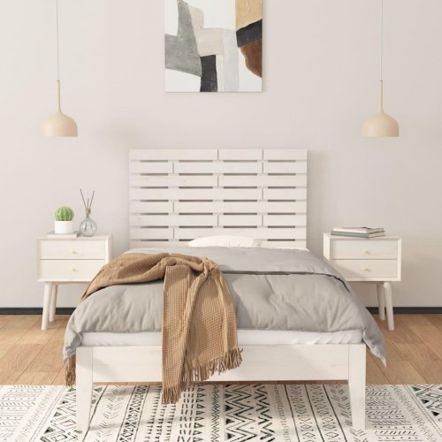 Sengegavl 96 x 3 x 63 cm i massivt fyrretræ - hvid