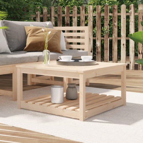 Havebord i massivt fyrretræ - 82,5 × 82,5 × 45 cm med hylde