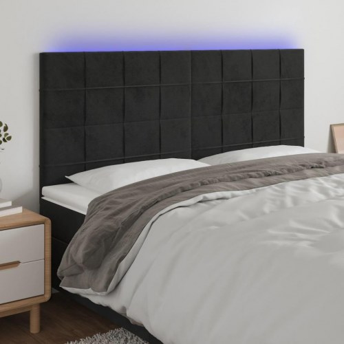 Sengegavl med LED-lys 180 x 5 x 118/128 cm - sort fløjl