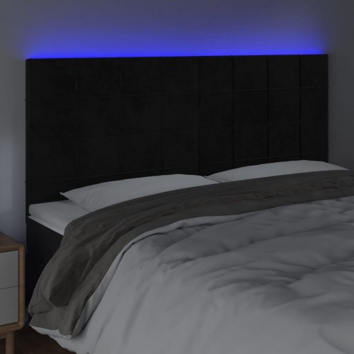 Sengegavl med LED-lys 180 x 5 x 118/128 cm - sort fløjl