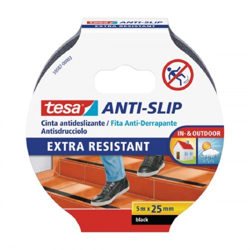 TESA anti-skrid selvklæbende bånd, sort 5 m x 25 mm