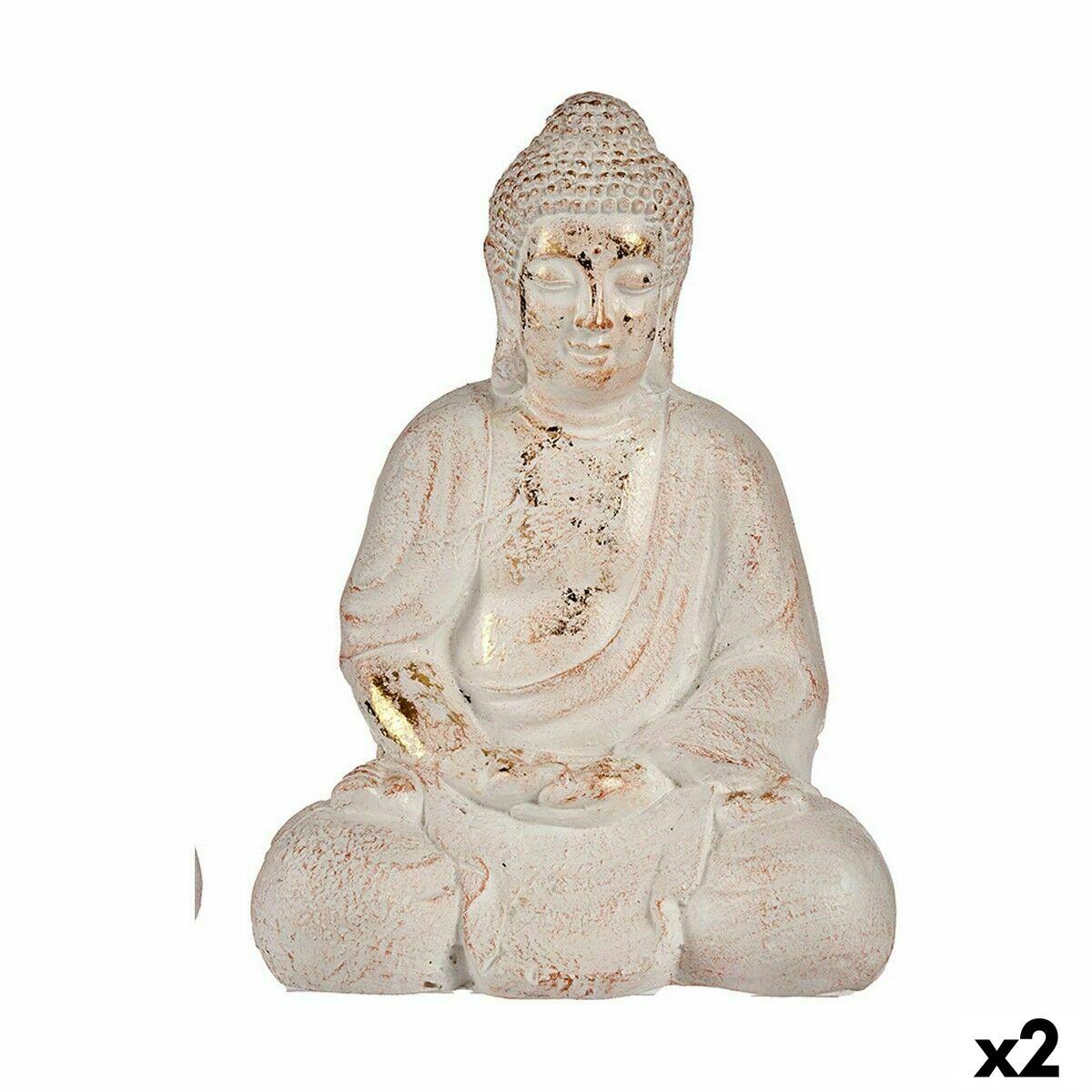 Havefigur Buddha - Ibergarden, hvid/guldfinish, 22,5 × 41,5 × 29,5 cm (2 stk.)