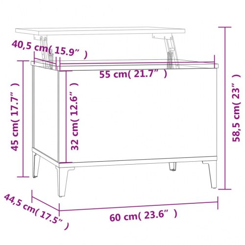 Sofabord med løftetop 60 x 44,5 x 45 cm - grå sonoma-eg