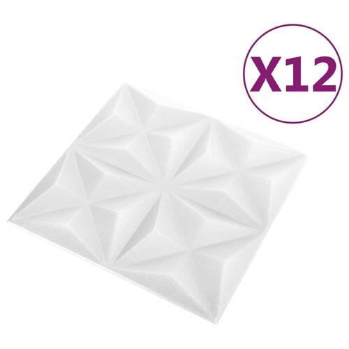 3D-vægpaneler 12 stk. 50x50 cm 3 m² origami hvid